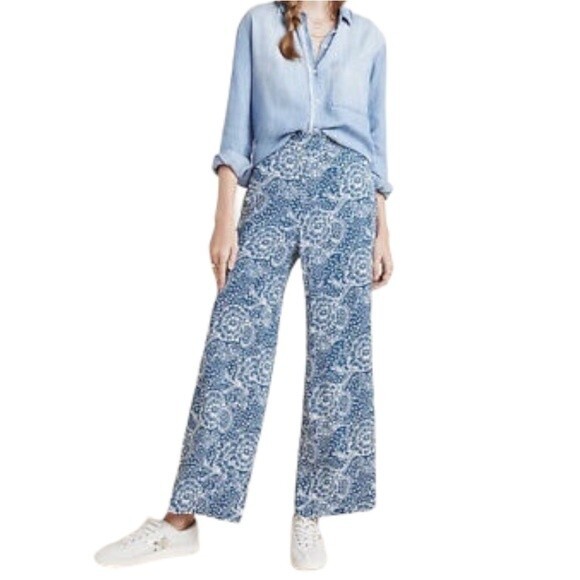 Anthropologie Maeve Blue Tile Print Flowy Pants Size SP Small Petite Boho Summer - Picture 4 of 12